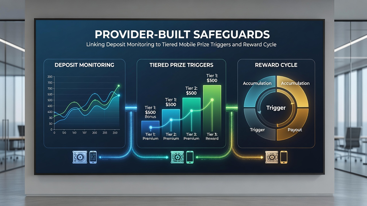 Darstellung von Datenflüssen und Anpassungsmechanismen in Provider-Safeguards für mobile Prize Triggers