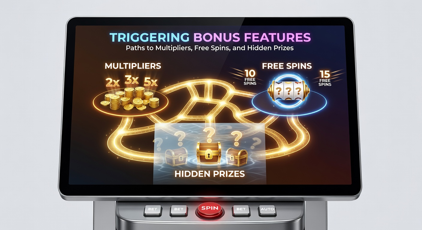 Detaillierte Darstellung einer Slot-Bonus-Runde mit explodierenden Multiplikatoren, Freispiel-Zählern und aufblinkenden versteckten Schätzen auf den Walzen
